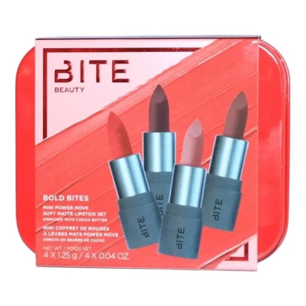 BITE BEAUTY Bold Bites Mini Power Move Soft Matte Lipstick Set (4-Piece) NIB
